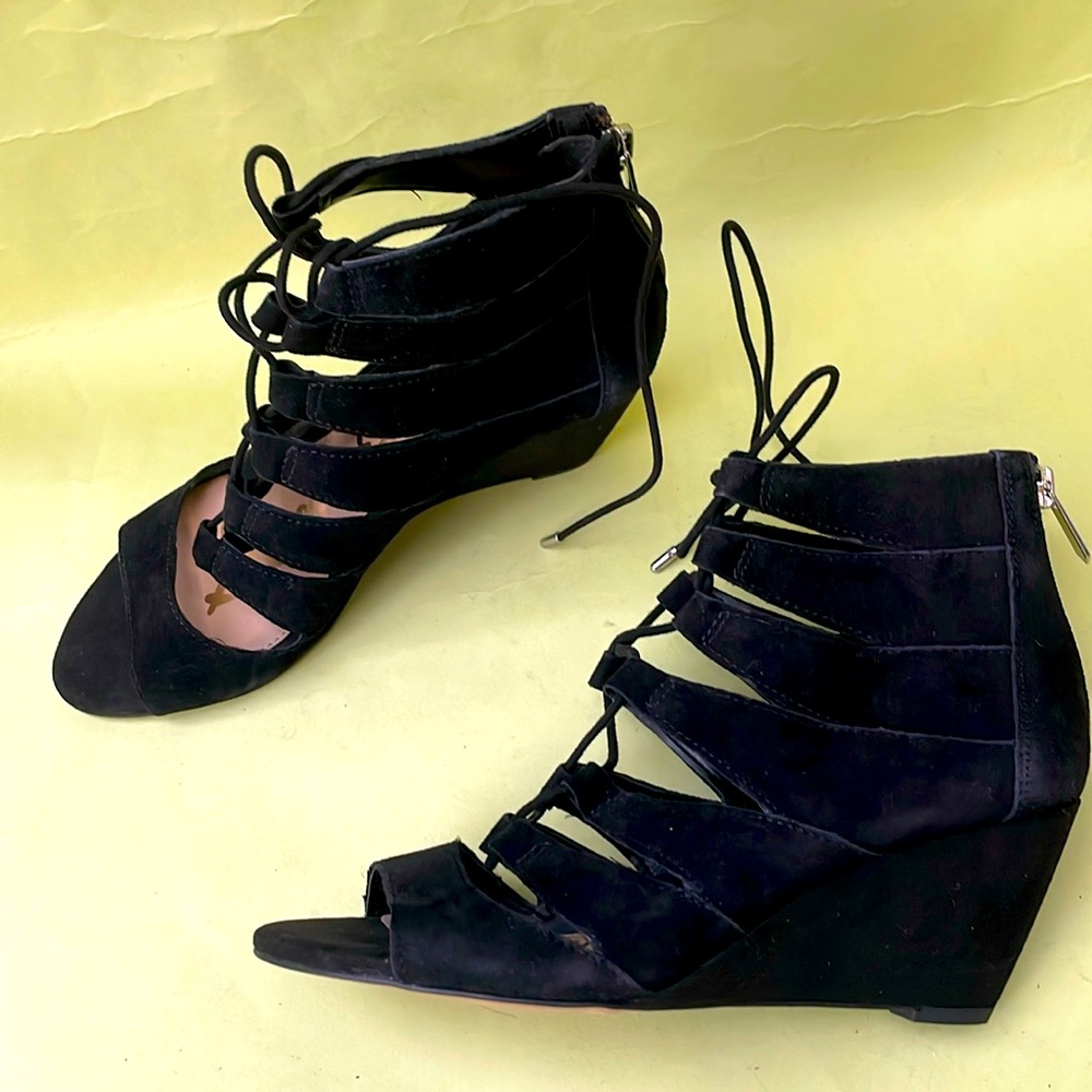 New black Sam Edelman suede leather wedges